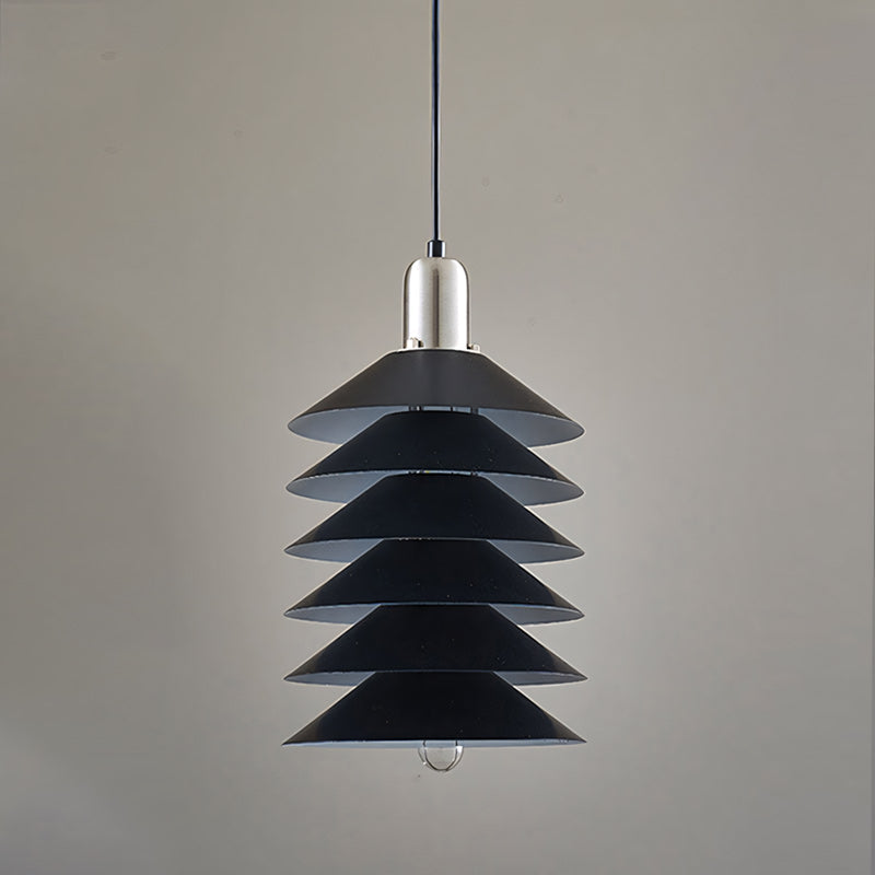 Stacked Conical Tiers Brushed Metal Pendant Light