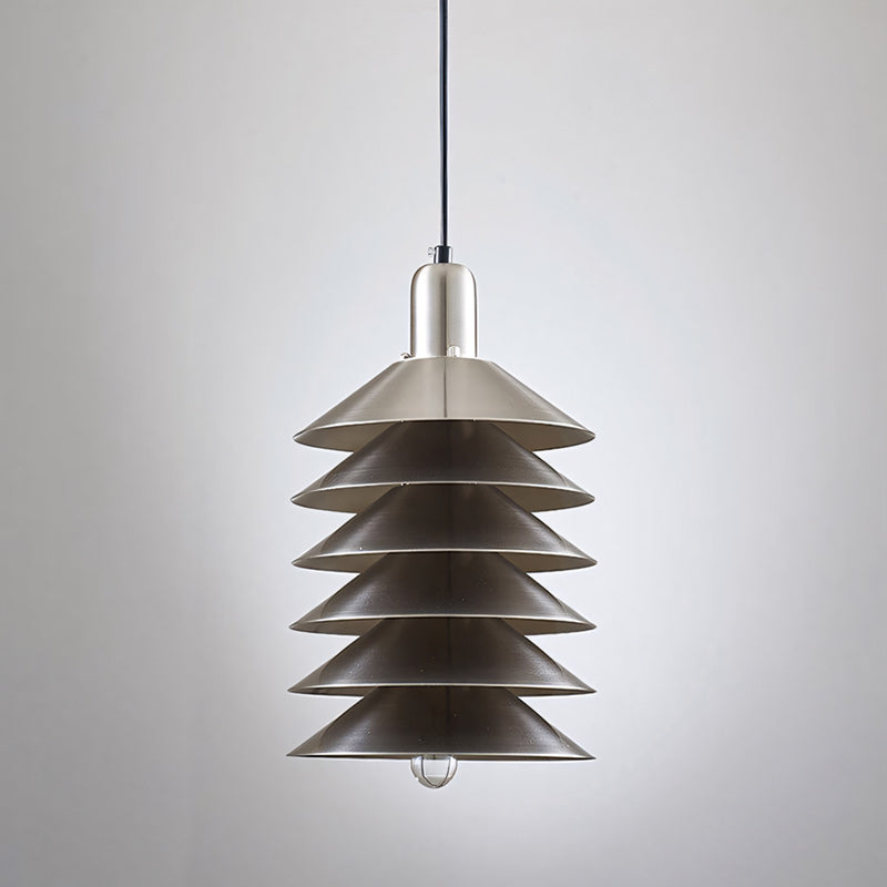 Stacked Conical Tiers Brushed Metal Pendant Light