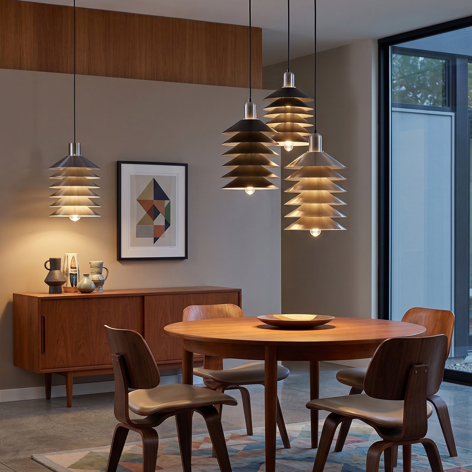 Stacked Conical Tiers Brushed Metal Pendant Light