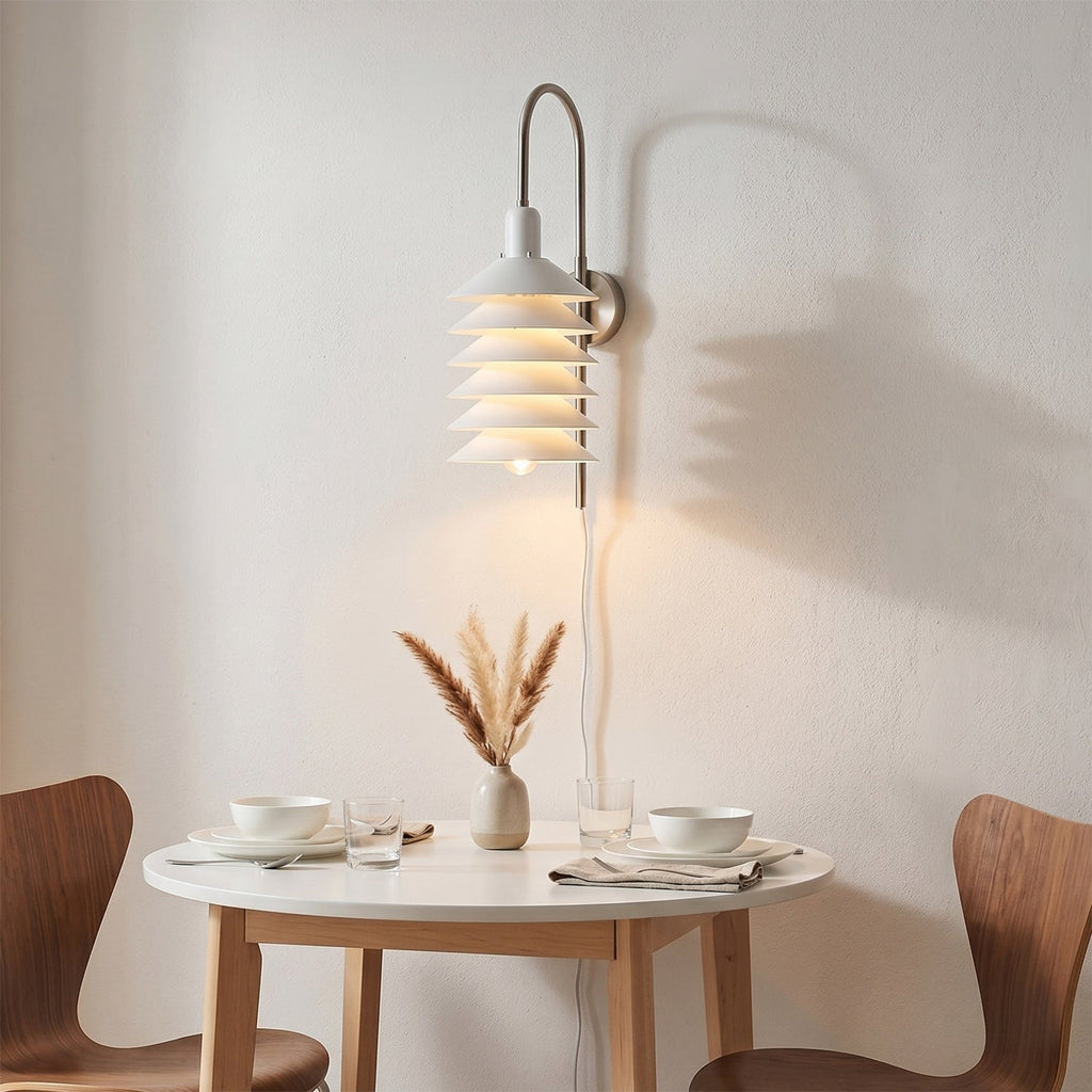 Stacked Conical Tiers Swan-Neck Plug-In Wall Light
