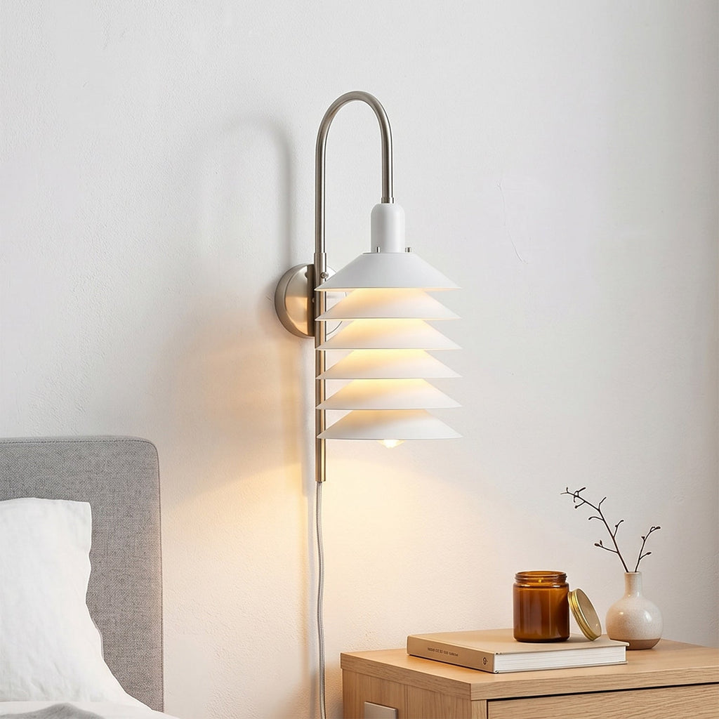 Stacked Conical Tiers Swan-Neck Plug-In Wall Light