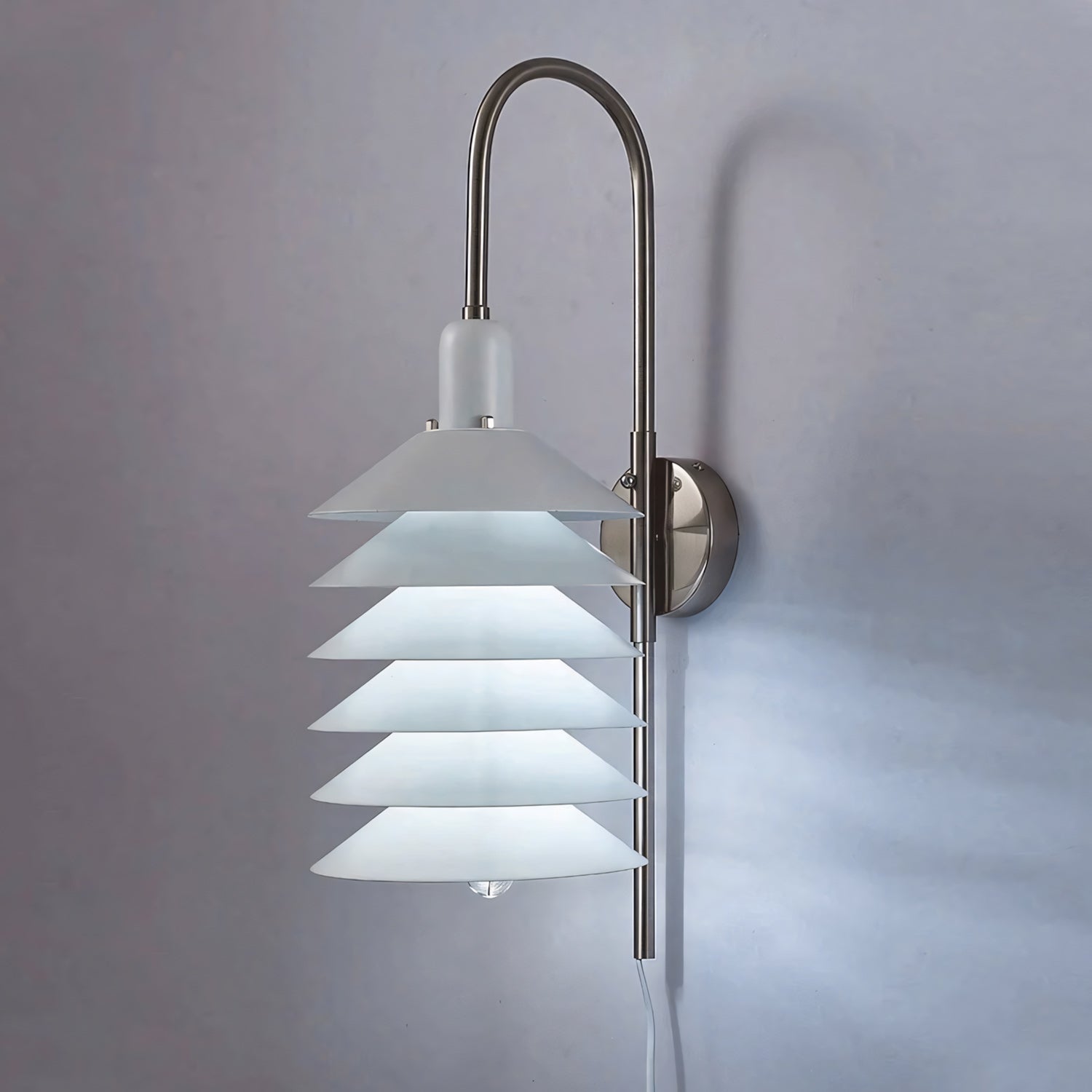 Stacked Conical Tiers Swan-Neck Plug-In Wall Light