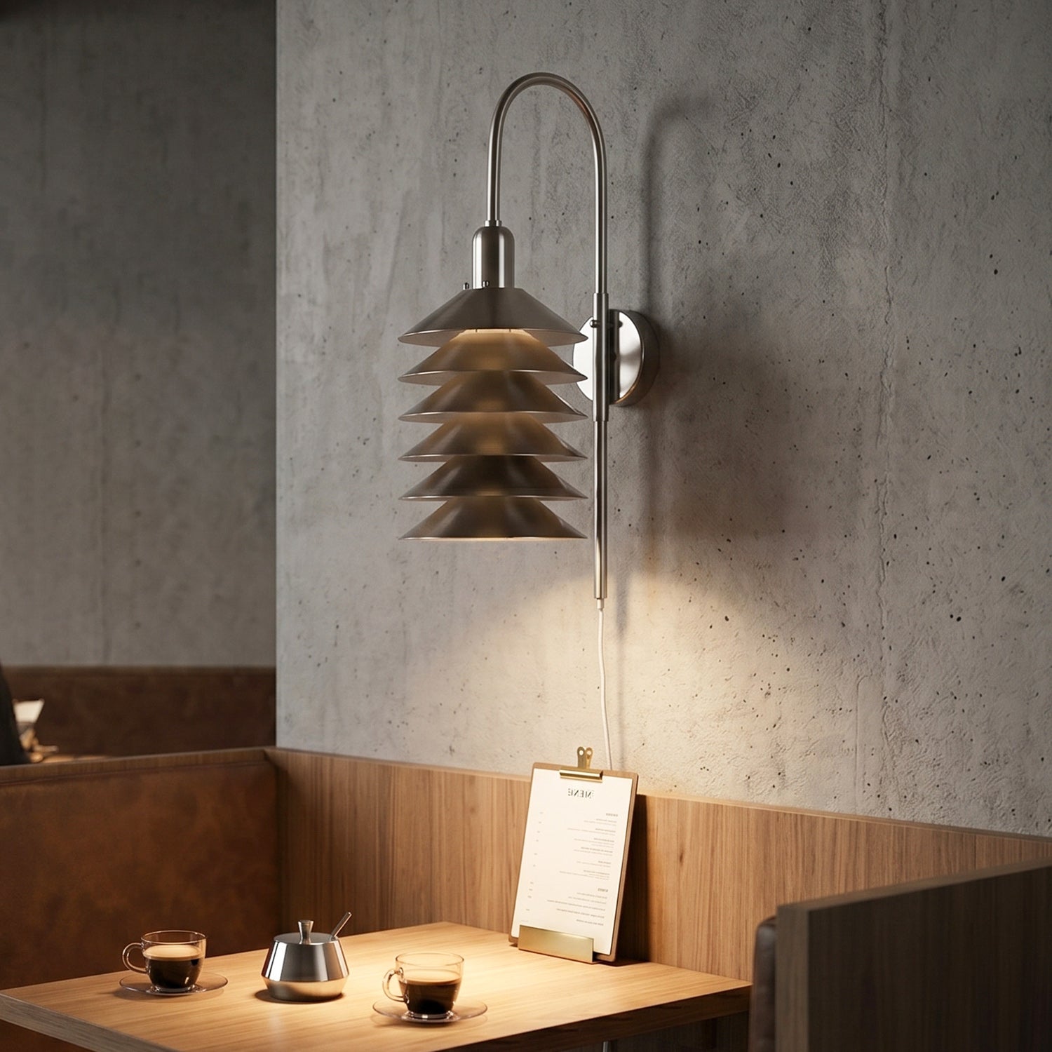 Stacked Conical Tiers Swan-Neck Plug-In Wall Light