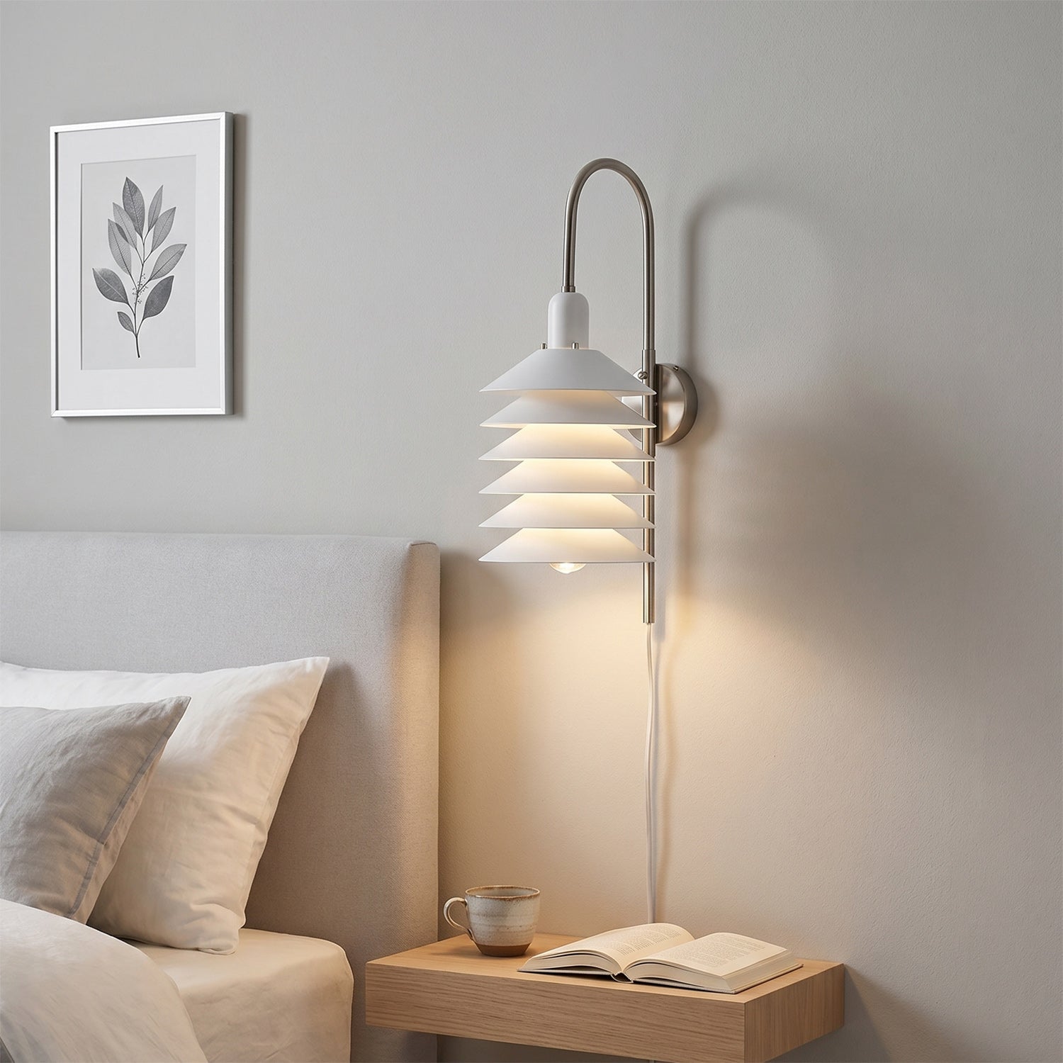 Stacked Conical Tiers Swan-Neck Plug-In Wall Light