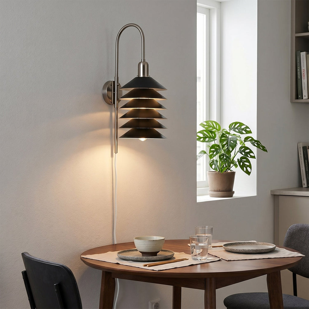 Stacked Conical Tiers Swan-Neck Plug-In Wall Light