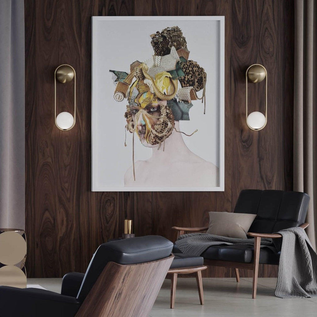 Brushed Brass Capsule Opal Orb Wall Sconce