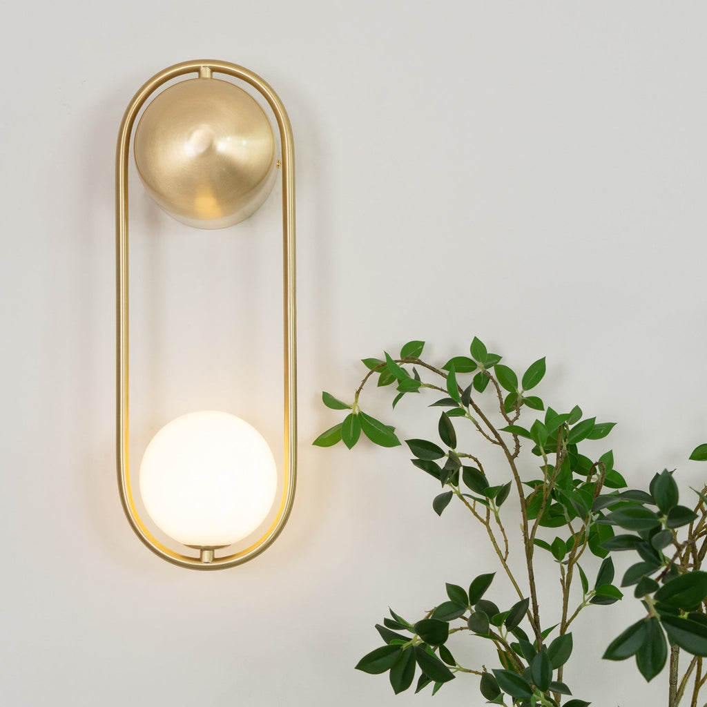 Brushed Brass Capsule Opal Orb Wall Sconce
