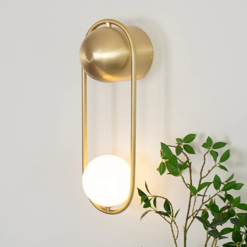 Brushed Brass Capsule Opal Orb Wall Sconce