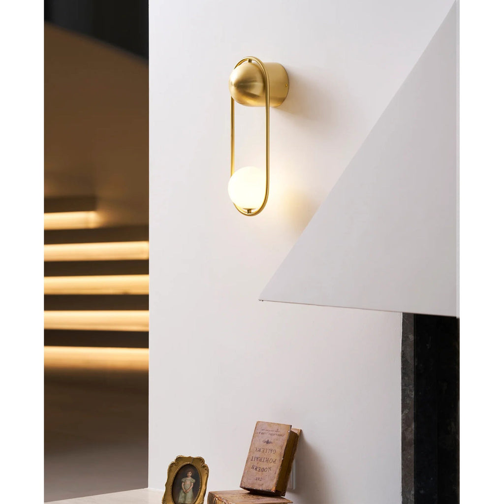 Brushed Brass Capsule Opal Orb Wall Sconce