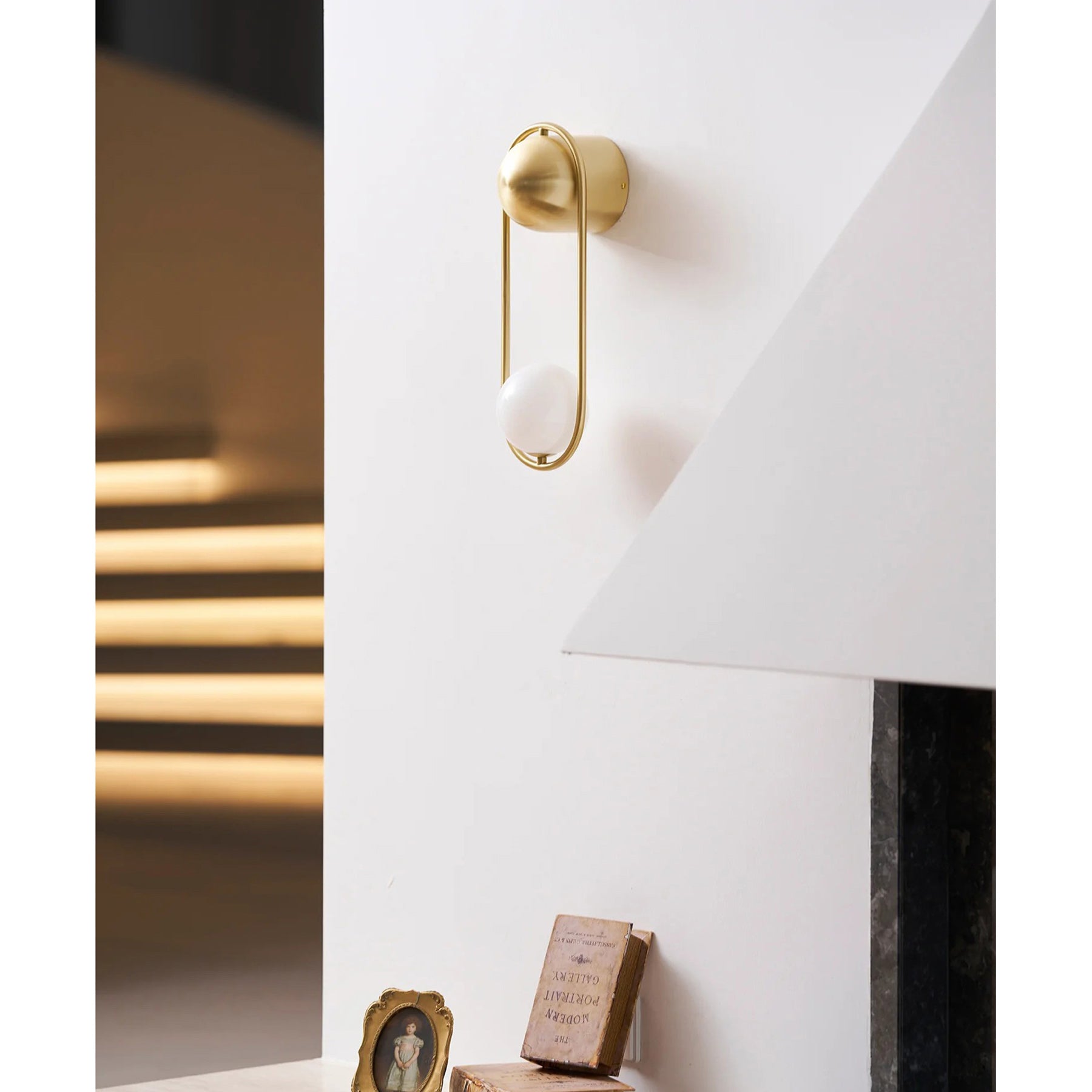 Brushed Brass Capsule Opal Orb Wall Sconce