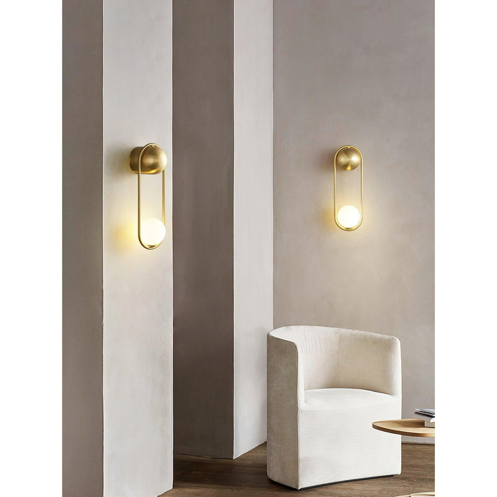 Brushed Brass Capsule Opal Orb Wall Sconce