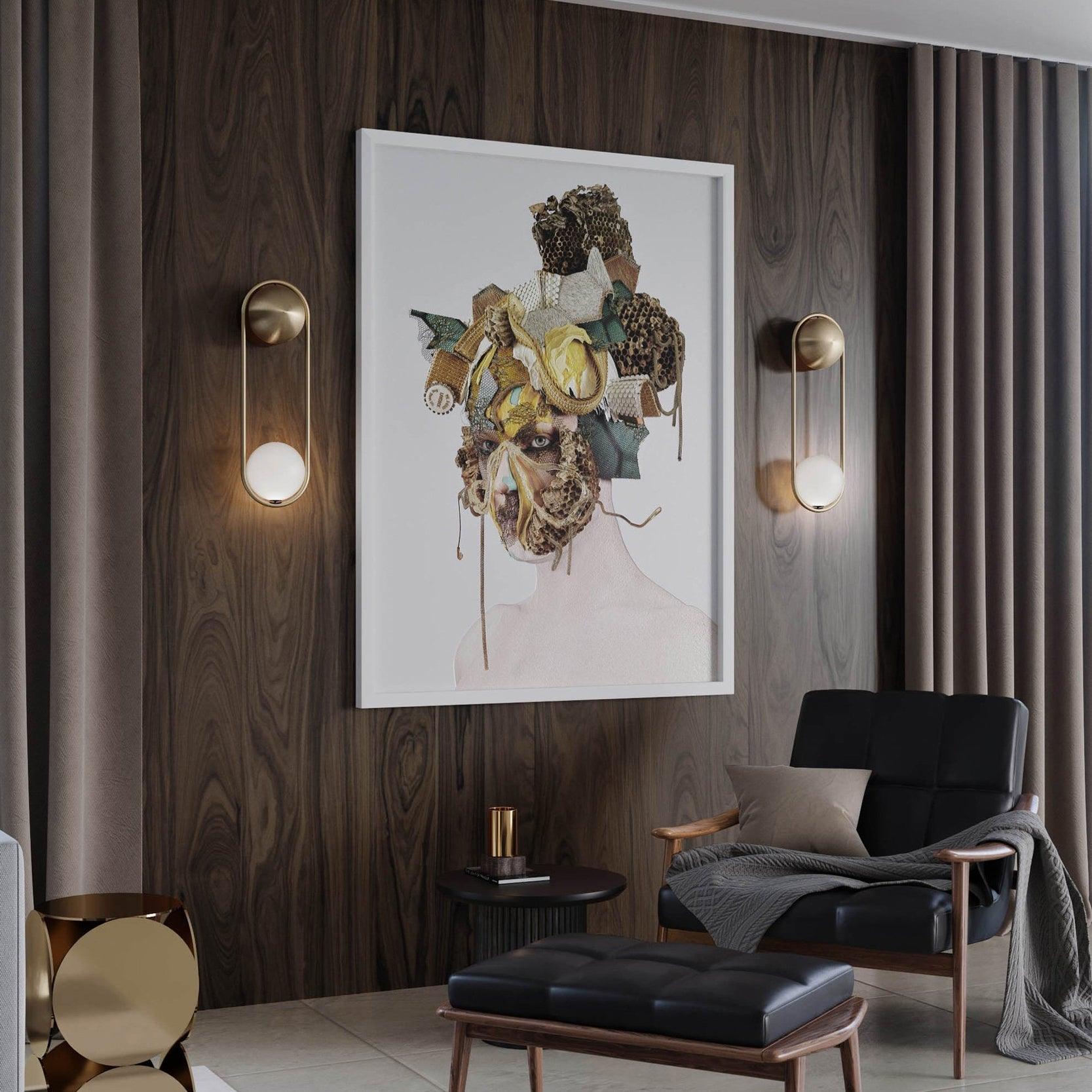 Brushed Brass Capsule Opal Orb Wall Sconce