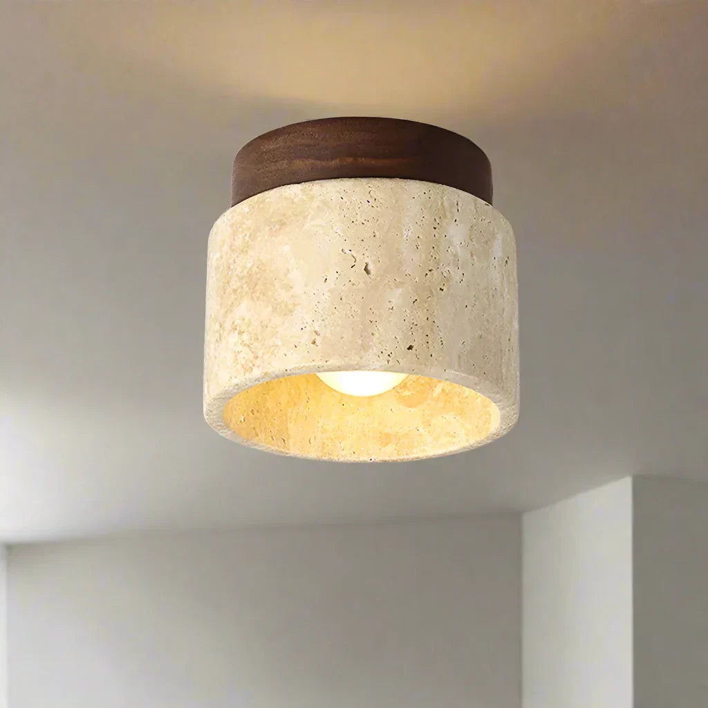 Biora Ceiling Lamp | Travertine & Wood, E27 Fitting
