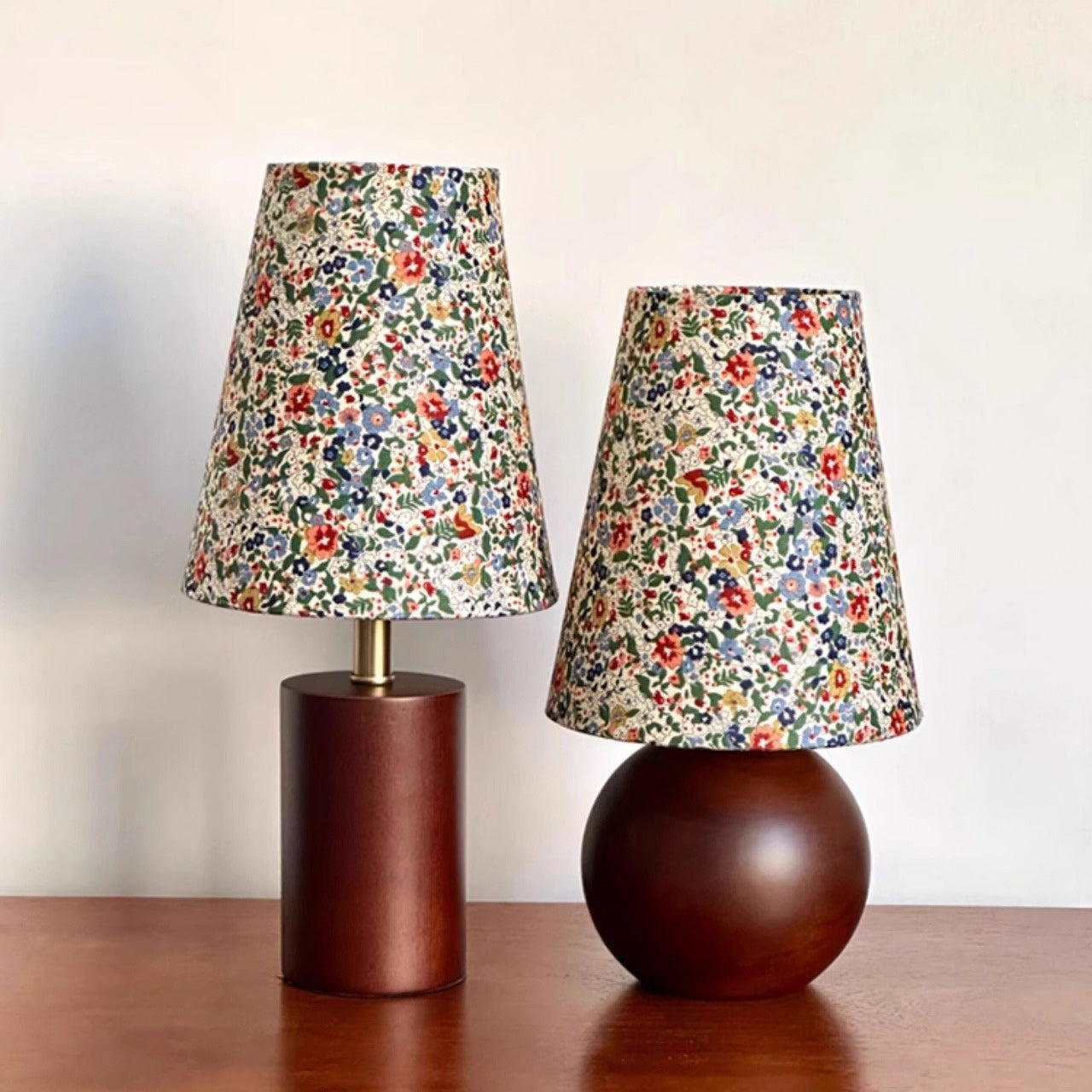 Wildflower Drum Shade Walnut Wood Table Lamp