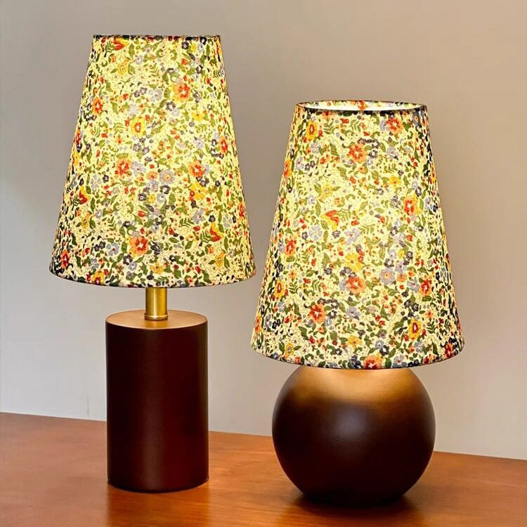 Wildflower Drum Shade Walnut Wood Table Lamp