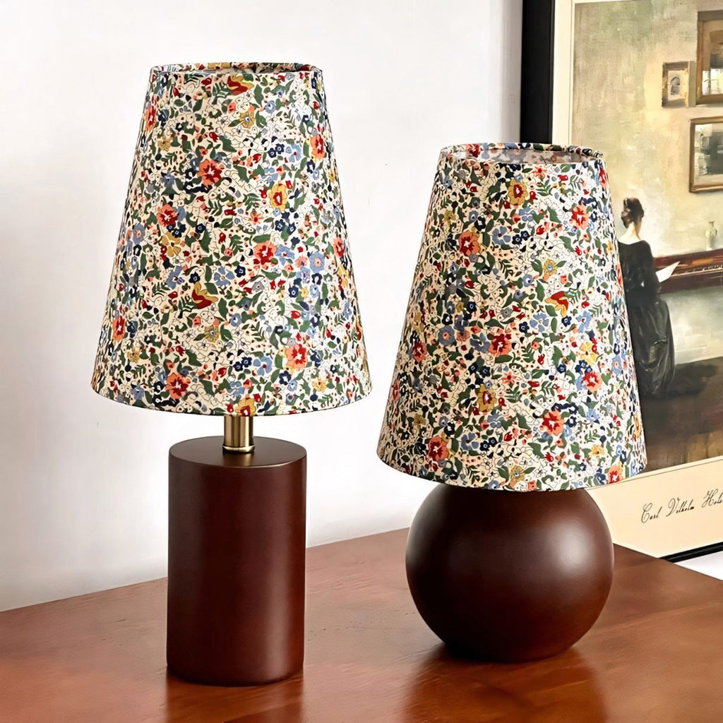 Wildflower Drum Shade Walnut Wood Table Lamp