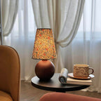 Wildflower Drum Shade Walnut Wood Table Lamp