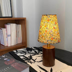 Wildflower Drum Shade Walnut Wood Table Lamp