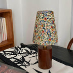 Wildflower Drum Shade Walnut Wood Table Lamp