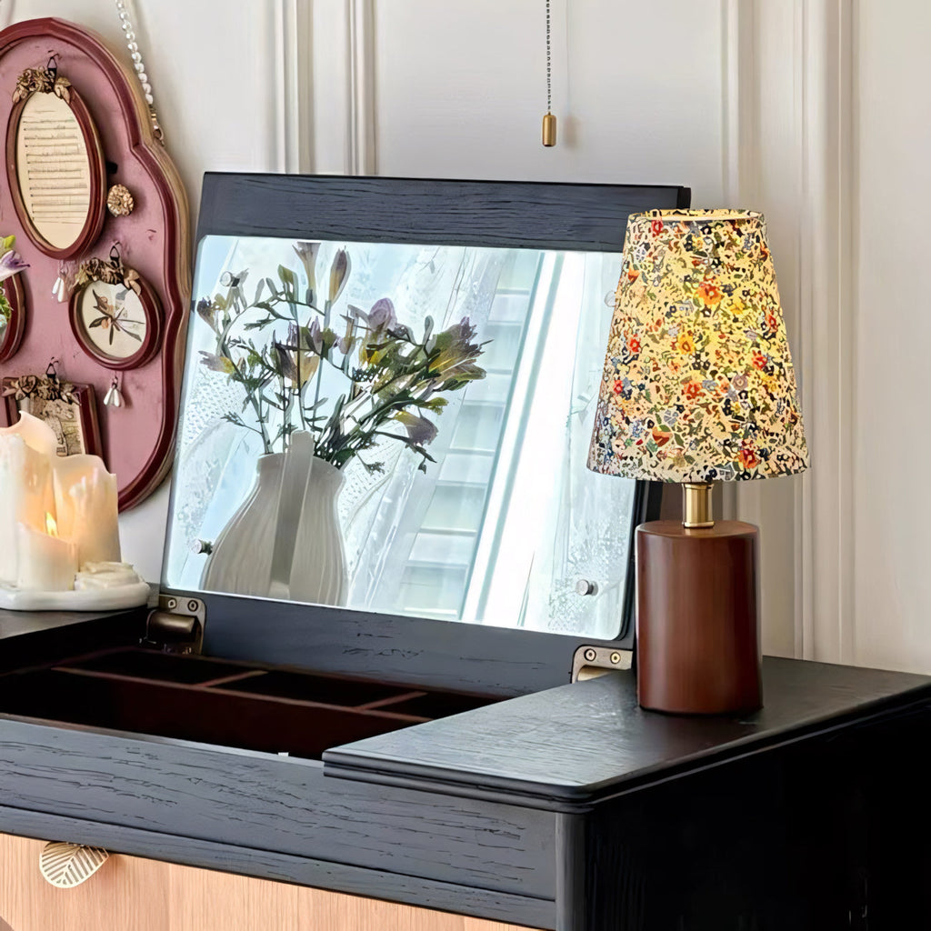 Wildflower Drum Shade Walnut Wood Table Lamp