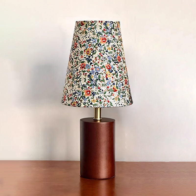 Wildflower Drum Shade Walnut Wood Table Lamp