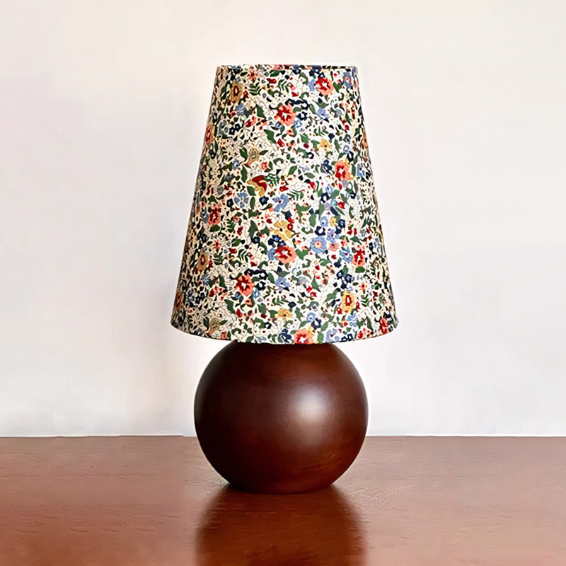 Wildflower Drum Shade Walnut Wood Table Lamp