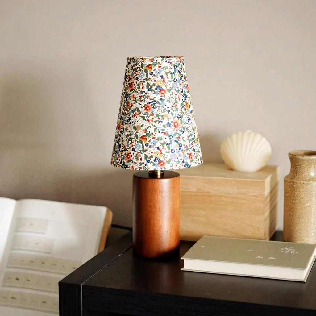 Wildflower Drum Shade Walnut Wood Table Lamp