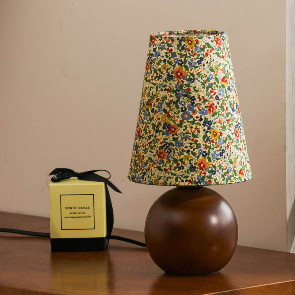 Wildflower Drum Shade Walnut Wood Table Lamp