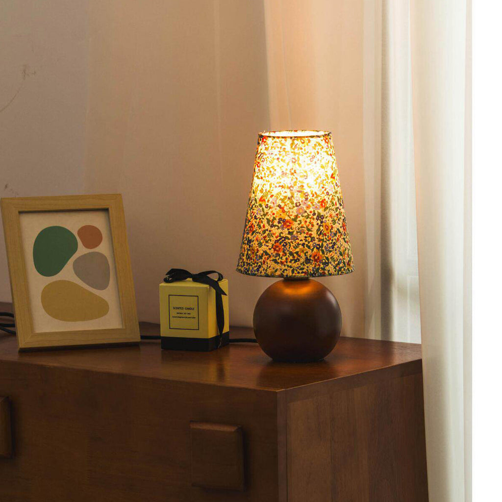 Wildflower Drum Shade Walnut Wood Table Lamp