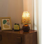 Wildflower Drum Shade Walnut Wood Table Lamp