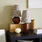 Wildflower Drum Shade Walnut Wood Table Lamp