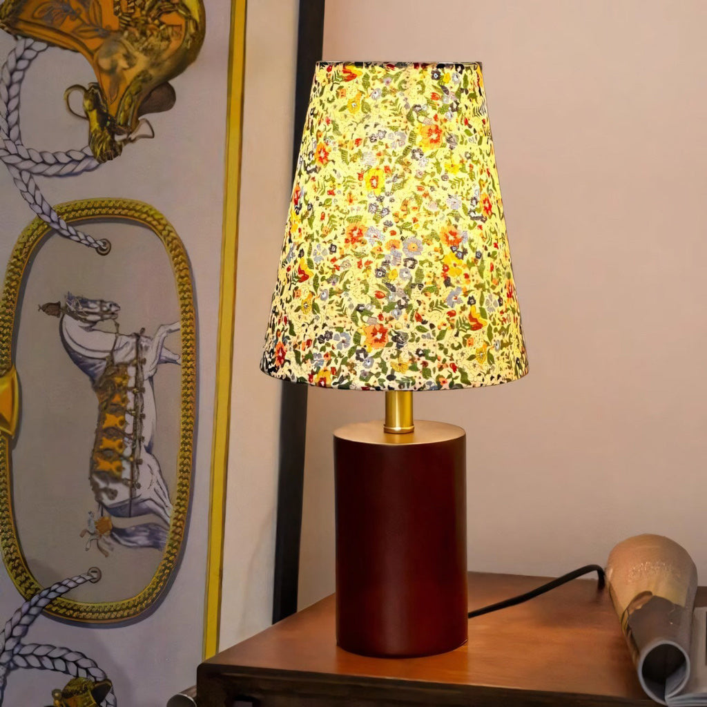 Wildflower Drum Shade Walnut Wood Table Lamp