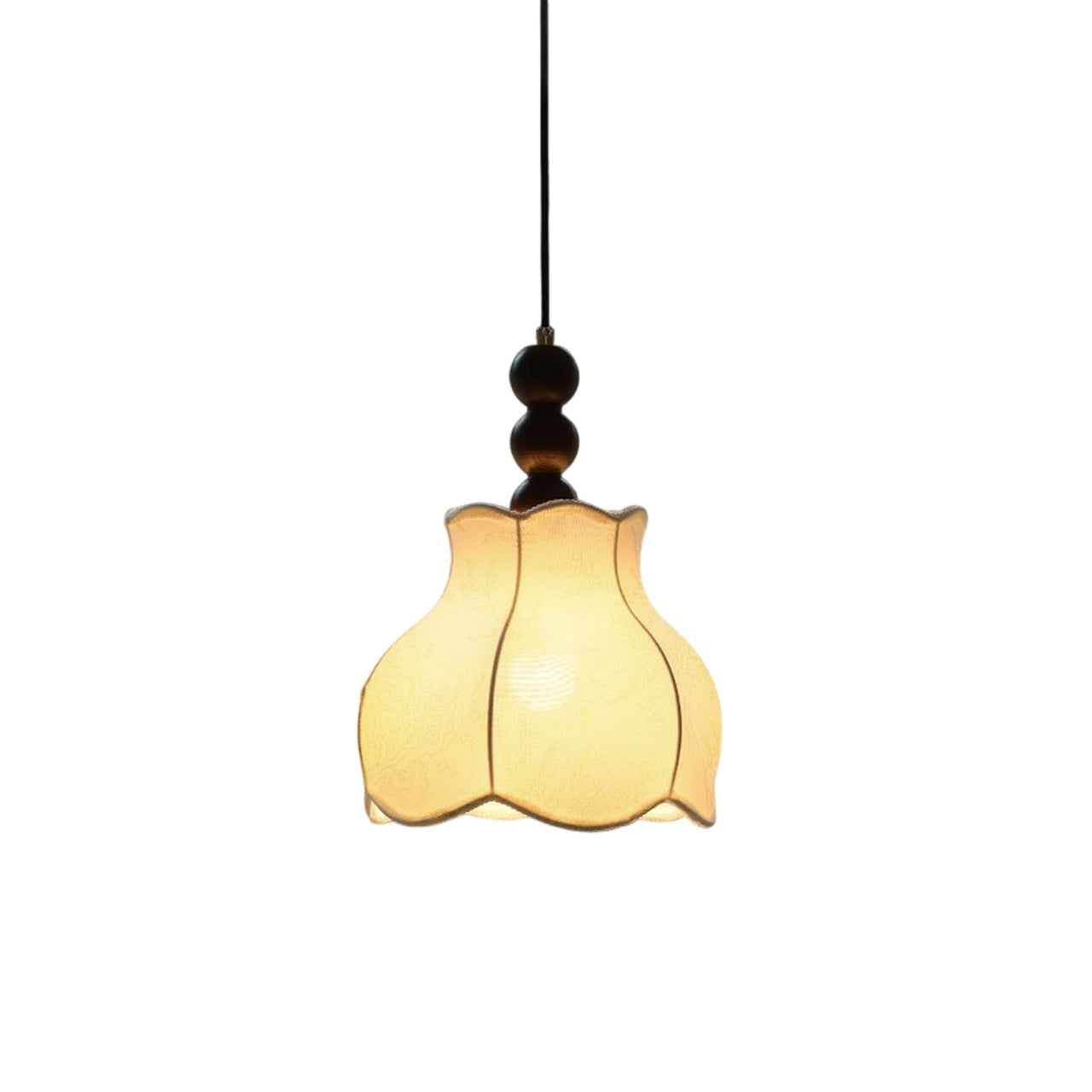 Botanical Fabric Shade Ash Wood Pendant Light