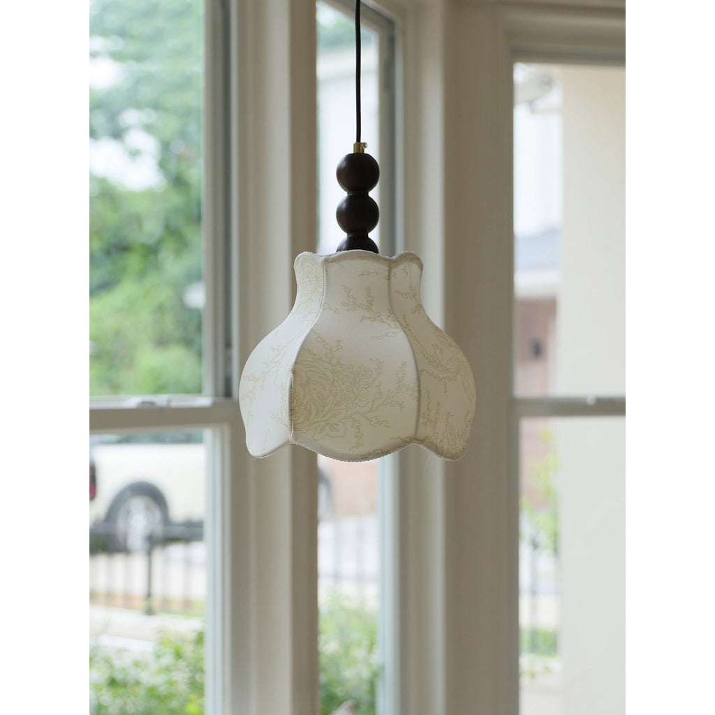 Botanical Fabric Shade Ash Wood Pendant Light