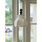 Botanical Fabric Shade Ash Wood Pendant Light