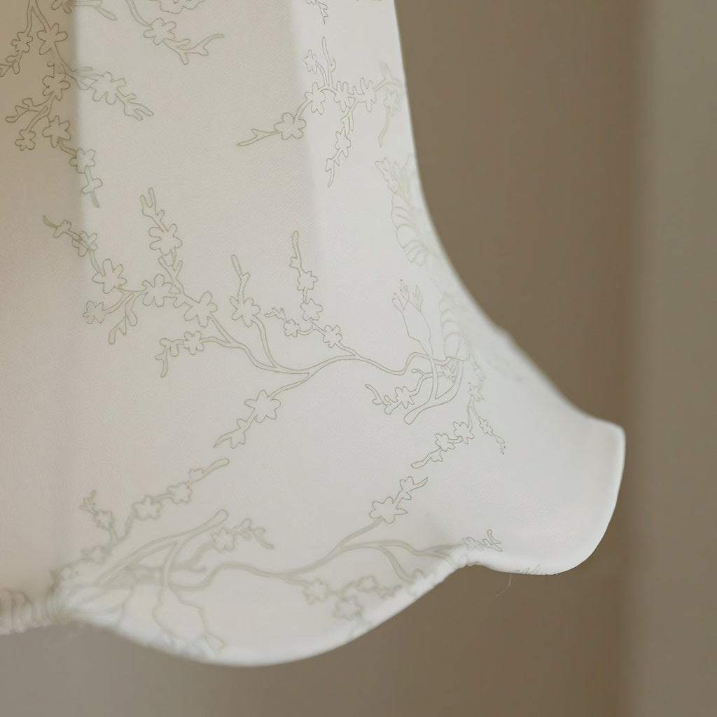 Botanical Fabric Shade Ash Wood Pendant Light