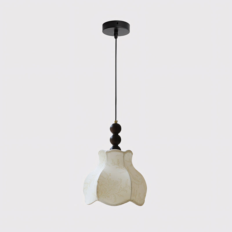 Botanical Fabric Shade Ash Wood Pendant Light