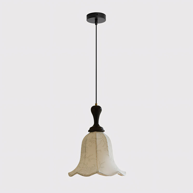 Botanical Fabric Shade Ash Wood Pendant Light