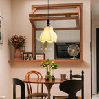 Botanical Fabric Shade Ash Wood Pendant Light