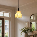 Botanical Fabric Shade Ash Wood Pendant Light