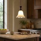 Botanical Fabric Shade Ash Wood Pendant Light