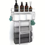 MaisonRustique: Towel Holder Bathroom – Stylish Wooden Shelf in French Country Style, Decorative & Space-Saving for Bathroom Organization