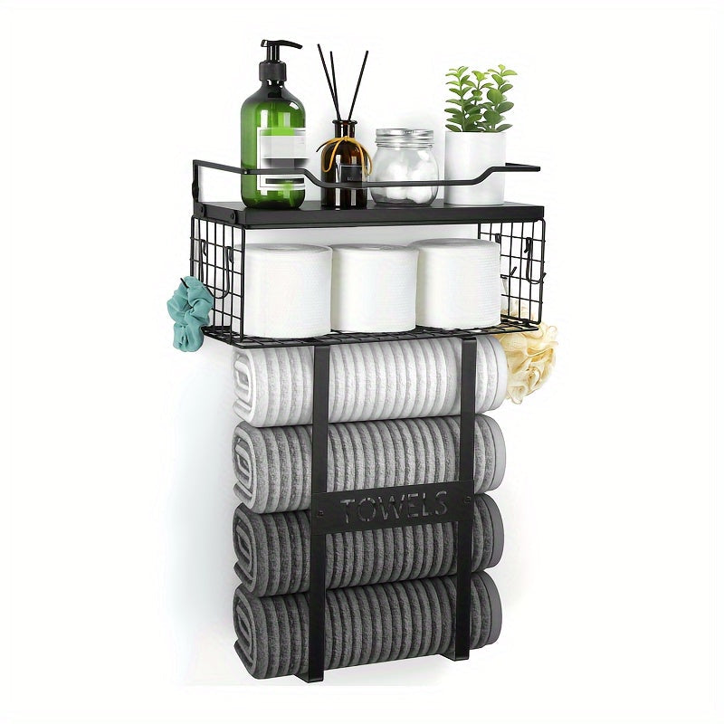 MaisonRustique: Towel Holder Bathroom – Stylish Wooden Shelf in French Country Style, Decorative & Space-Saving for Bathroom Organization