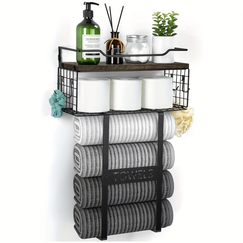 MaisonRustique: Towel Holder Bathroom – Stylish Wooden Shelf in French Country Style, Decorative & Space-Saving for Bathroom Organization