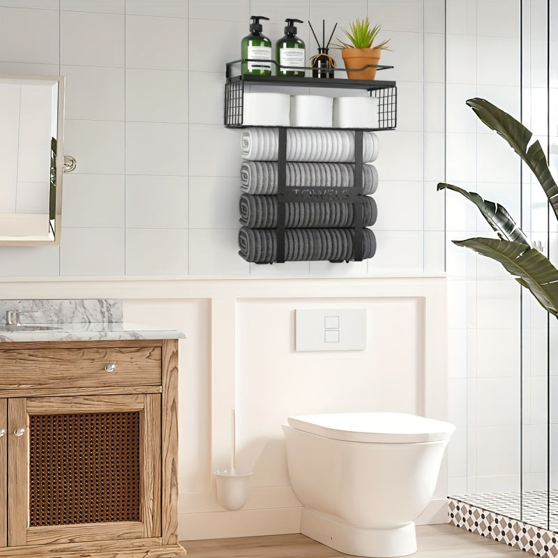MaisonRustique: Towel Holder Bathroom – Stylish Wooden Shelf in French Country Style, Decorative & Space-Saving for Bathroom Organization