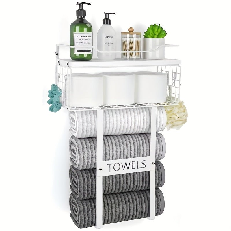 MaisonRustique: Towel Holder Bathroom – Stylish Wooden Shelf in French Country Style, Decorative & Space-Saving for Bathroom Organization