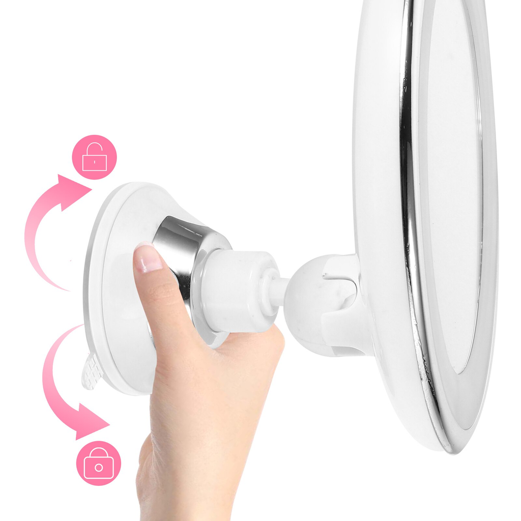 Makeup Mirror 10x Magnification LED Lighted 360 Degree Rotation Suction Mount