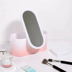Makeup Storage Box with LED Light Mirror Portable Cosmetic Organizer