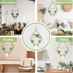 Macrame Leaf: Wooden Wall Shelf – decorative, floating & hanging with handcrafted leaves in Boho style for bedroom & living room