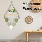Macrame Leaf: Wooden Wall Shelf – decorative, floating & hanging with handcrafted leaves in Boho style for bedroom & living room